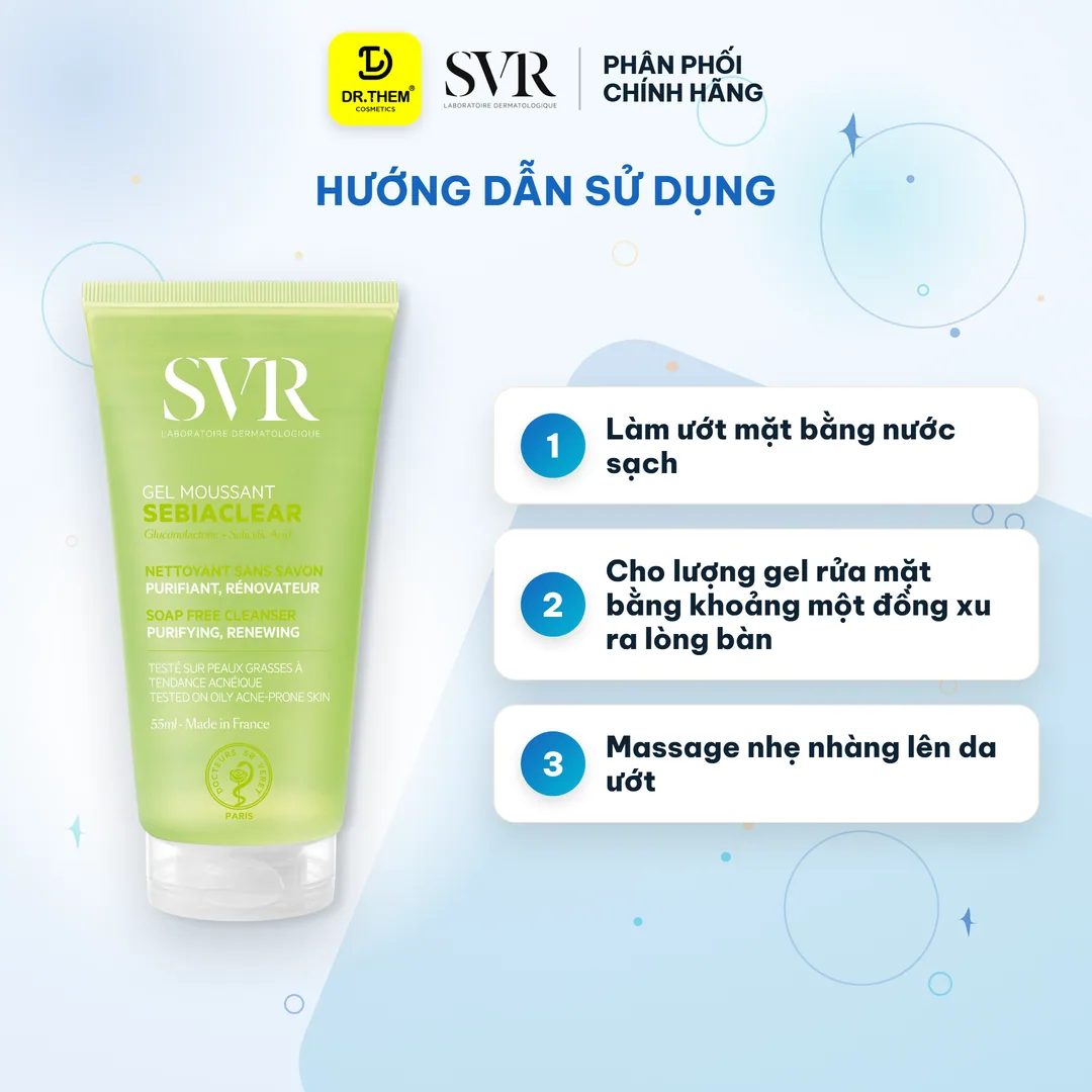 Gel Rửa Mặt SVR Sebiaclear Gel Moussant Không Xà Phòng Hỗ Trợ Giảm Mụn Kiềm Dầu Cho Da Dầu 55ml 3