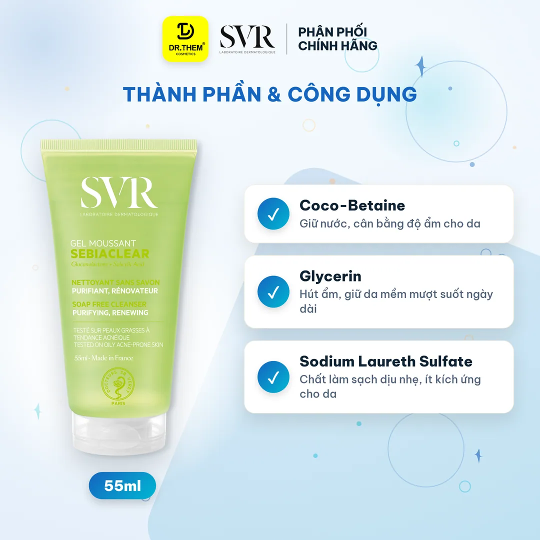Gel Rửa Mặt SVR Sebiaclear Gel Moussant Không Xà Phòng Hỗ Trợ Giảm Mụn Kiềm Dầu Cho Da Dầu 55ml 2