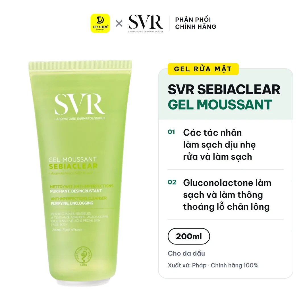 Gel Rửa Mặt SVR Sebiaclear Gel Moussant Không Chứa Xà Phòng Cho Da Dầu 200ml