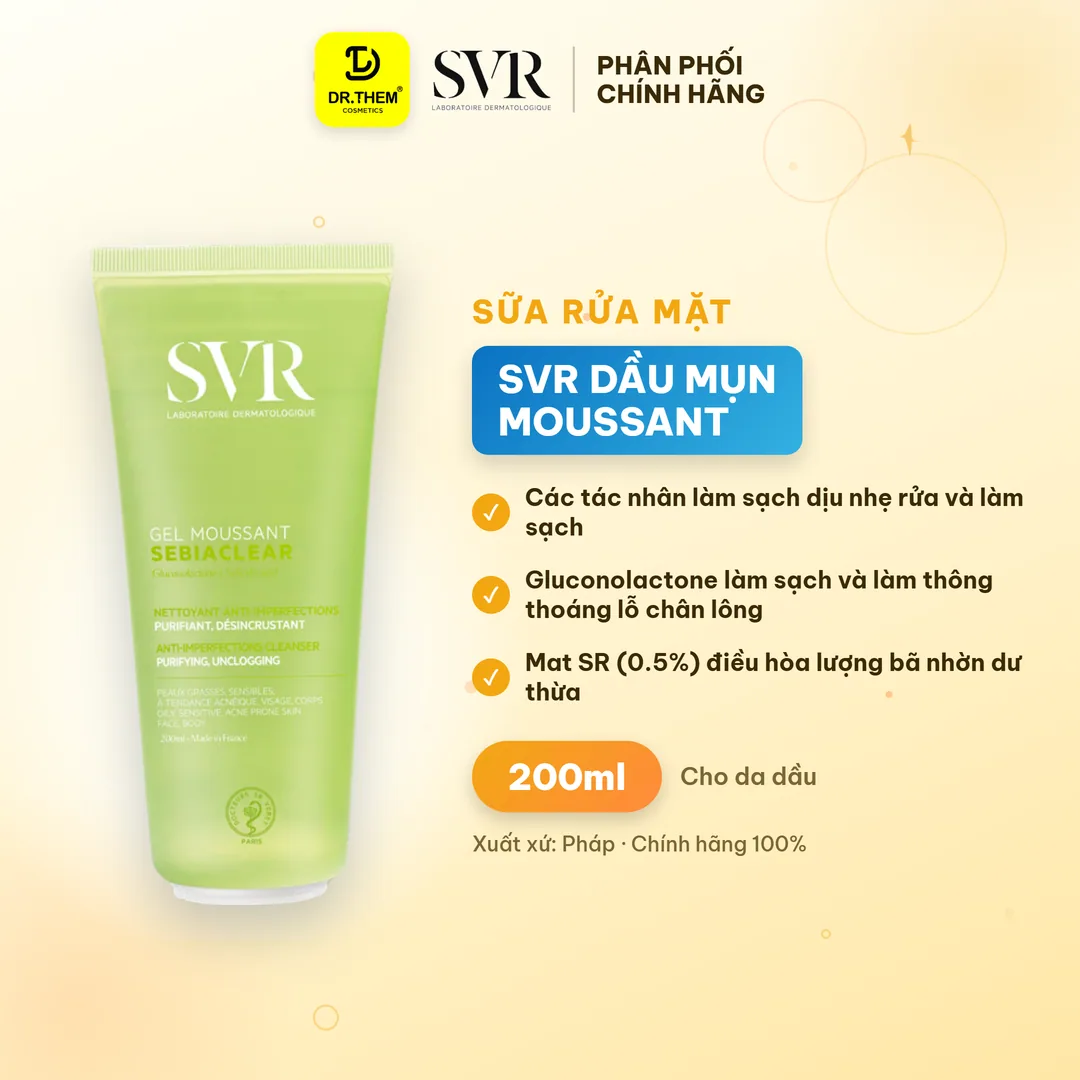 Gel Rửa Mặt SVR Sebiaclear Gel Moussant Không Chứa Xà Phòng Cho Da Dầu 200ml