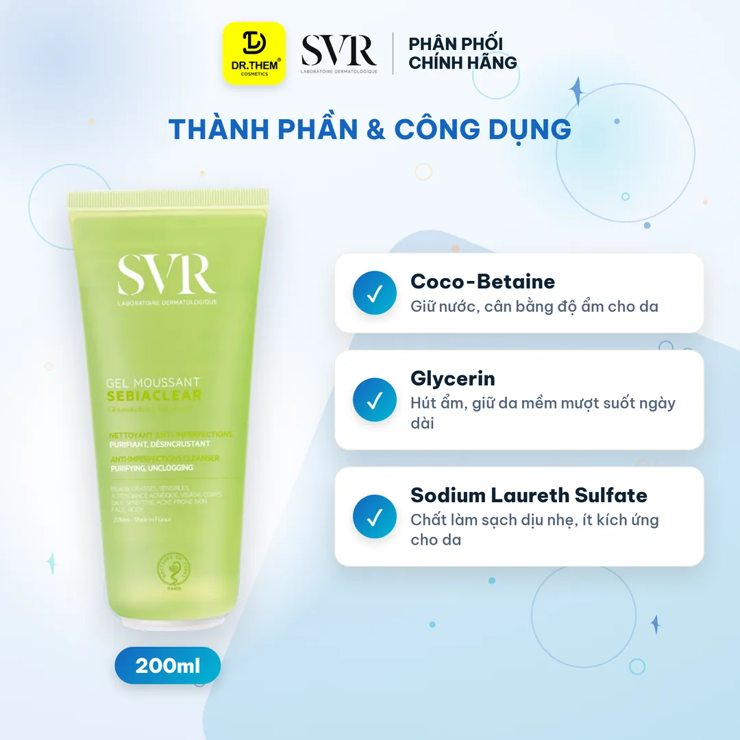 Gel Rửa Mặt SVR Sebiaclear Gel Moussant Không Chứa Xà Phòng Cho Da Dầu 200ml 2