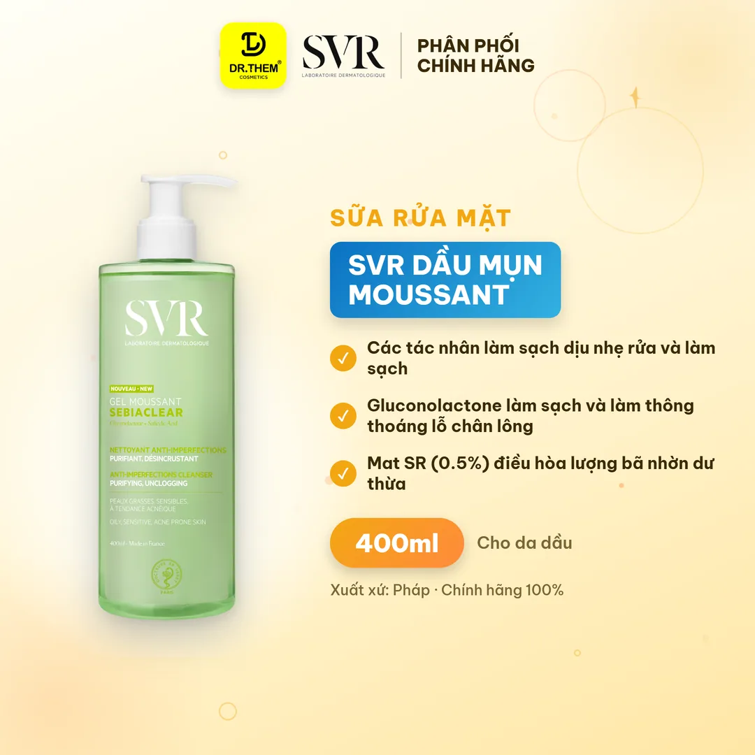 Gel Rửa Mặt SVR Sebiaclear Gel Moussant Không Chứa Xà Phòng Cho Da Dầu 400ml dạng chai