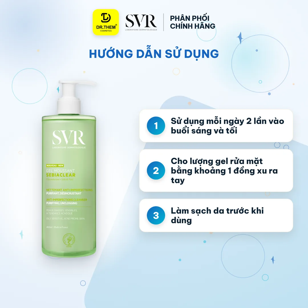 Gel Rửa Mặt SVR Sebiaclear Gel Moussant Không Chứa Xà Phòng Cho Da Dầu 400ml dạng chai 3