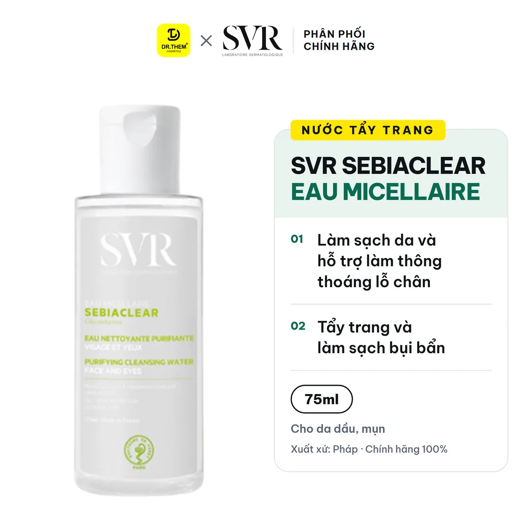 Nước Tẩy Trang SVR Sebiaclear Eau Micellaire Làm Sạch Kiềm Dầu Cho Da Hỗn Hợp Đến Da Dầu Mụn 75ml