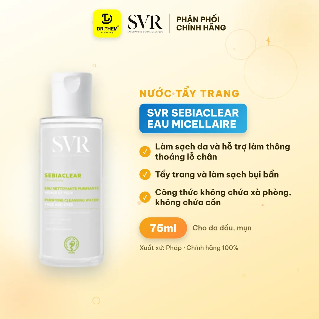 Nước Tẩy Trang SVR Sebiaclear Eau Micellaire Làm Sạch Kiềm Dầu Cho Da Hỗn Hợp Đến Da Dầu Mụn 75ml