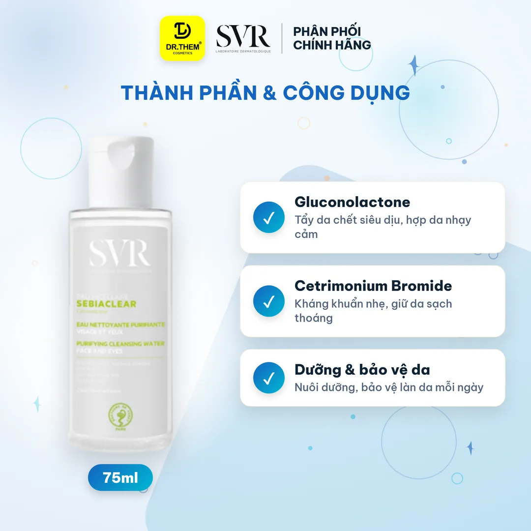 Nước Tẩy Trang SVR Sebiaclear Eau Micellaire Làm Sạch Kiềm Dầu Cho Da Hỗn Hợp Đến Da Dầu Mụn 75ml 2