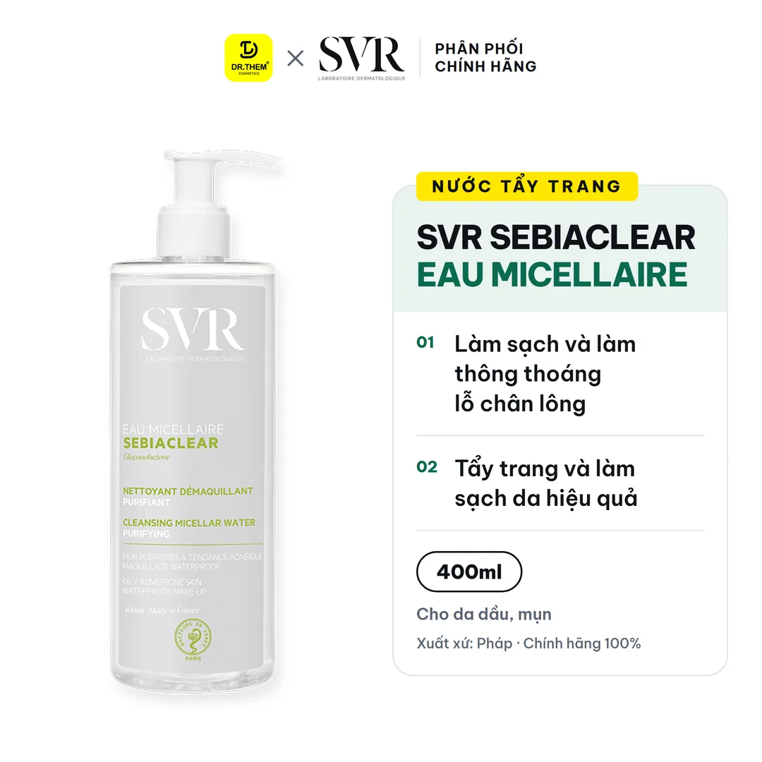 Nước Tẩy Trang SVR Sebiaclear Eau Micellaire Giúp Loại Bỏ Dầu Cho Da 400ml