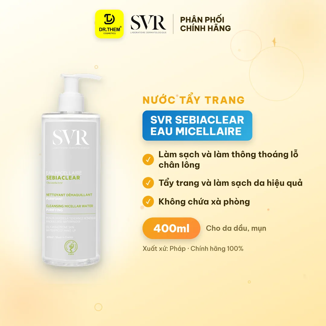 Nước Tẩy Trang SVR Sebiaclear Eau Micellaire Giúp Loại Bỏ Dầu Cho Da 400ml