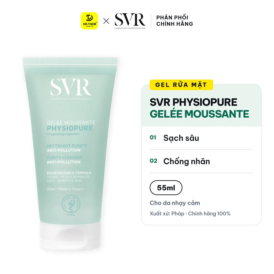 Gel Rửa Mặt SVR Physiopure Gelée Moussante Làm Sạch Dịu Nhẹ Cấp Ẩm Cho Da Nhạy Cảm Dễ Kích Ứng 55ml