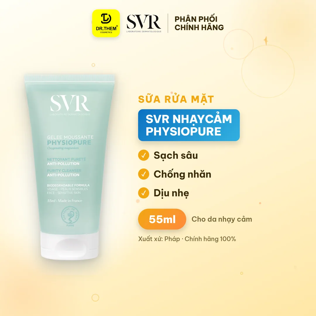 Gel Rửa Mặt SVR Physiopure Gelée Moussante Làm Sạch Dịu Nhẹ Cấp Ẩm Cho Da Nhạy Cảm Dễ Kích Ứng 55ml