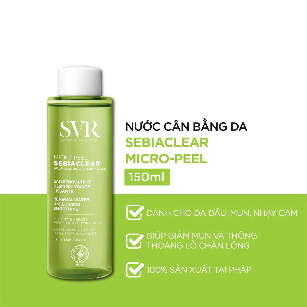 Toner SVR Sebiaclear Micro Peel Tẩy Da Chết Dịu Nhẹ Hỗ Trợ Giảm Mụn Kiềm Dầu Cho Da Dầu Mụn 150ml 2