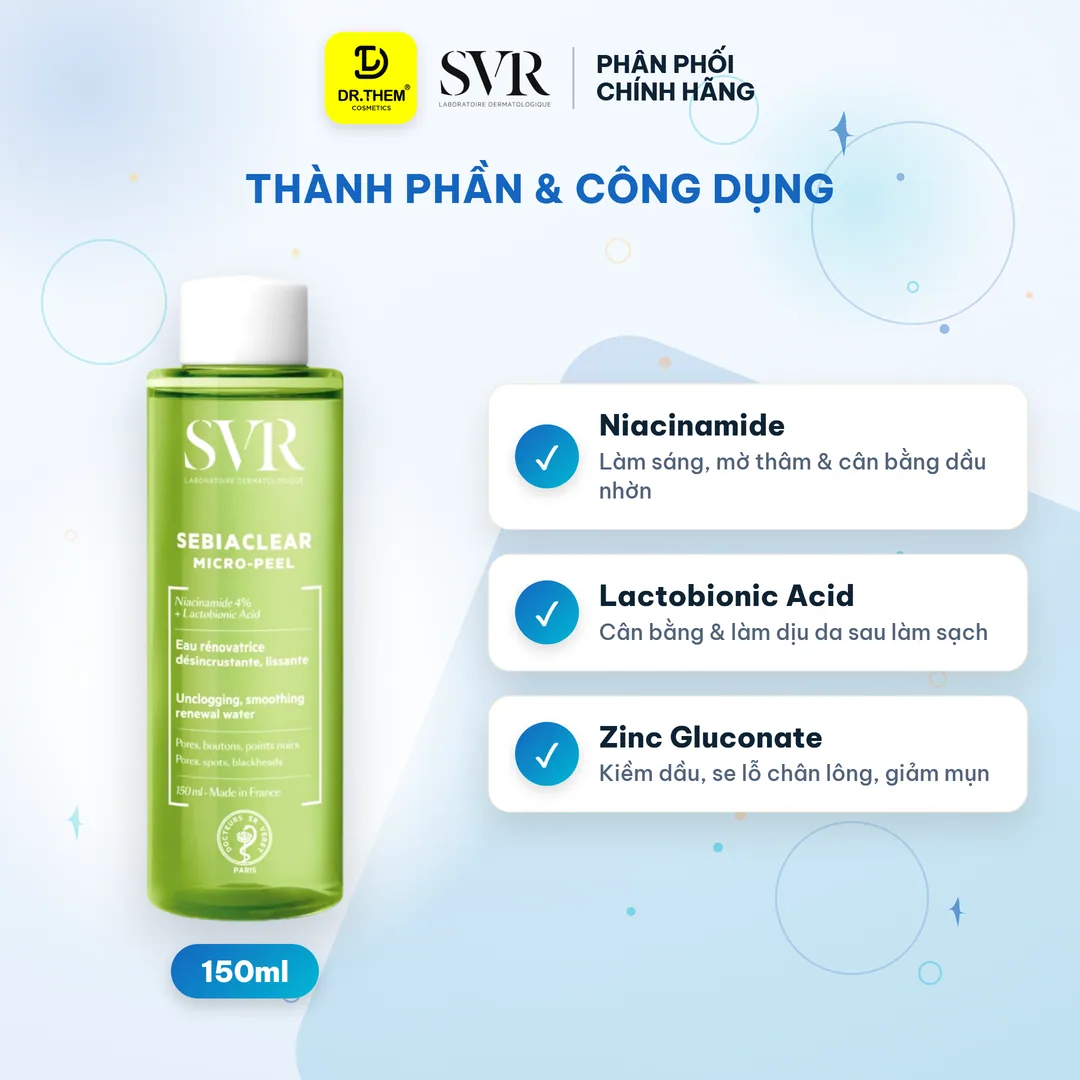 Toner SVR Sebiaclear Micro Peel Tẩy Da Chết Dịu Nhẹ Hỗ Trợ Giảm Mụn Kiềm Dầu Cho Da Dầu Mụn 150ml 4