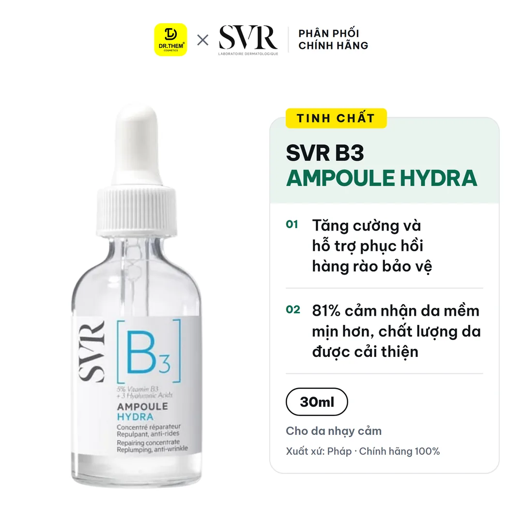 Tinh Chất SVR [B3] Ampoule Hydra Cấp Ẩm Phục Hồi Ngăn Ngừa Nếp Nhăn Cho Da Nhạy Cảm Thiếu Nước 30ml