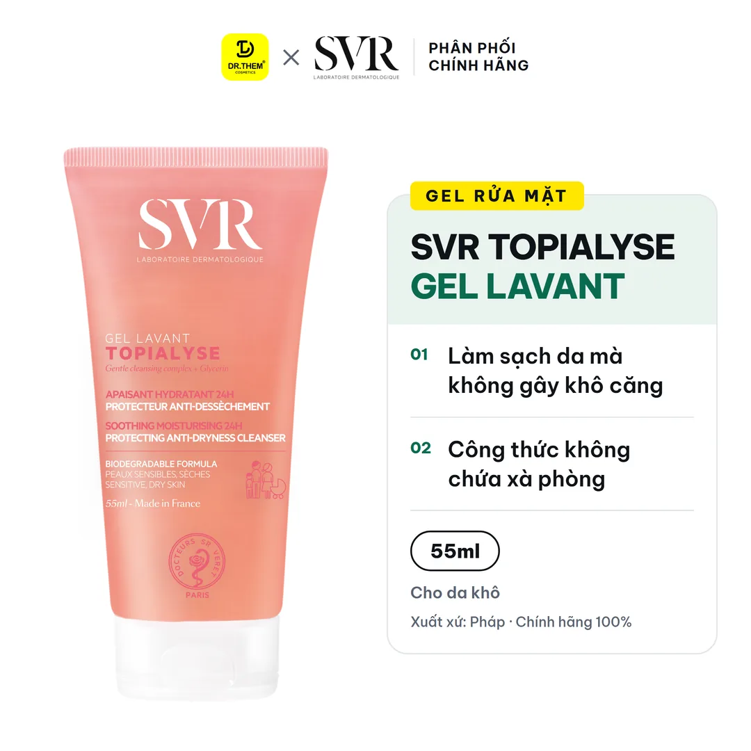Gel Rửa Mặt SVR Topialyse Gel Lavant Không Xà Phòng Làm Sạch Dịu Nhẹ Cho Da Khô Nhạy Cảm 55ml