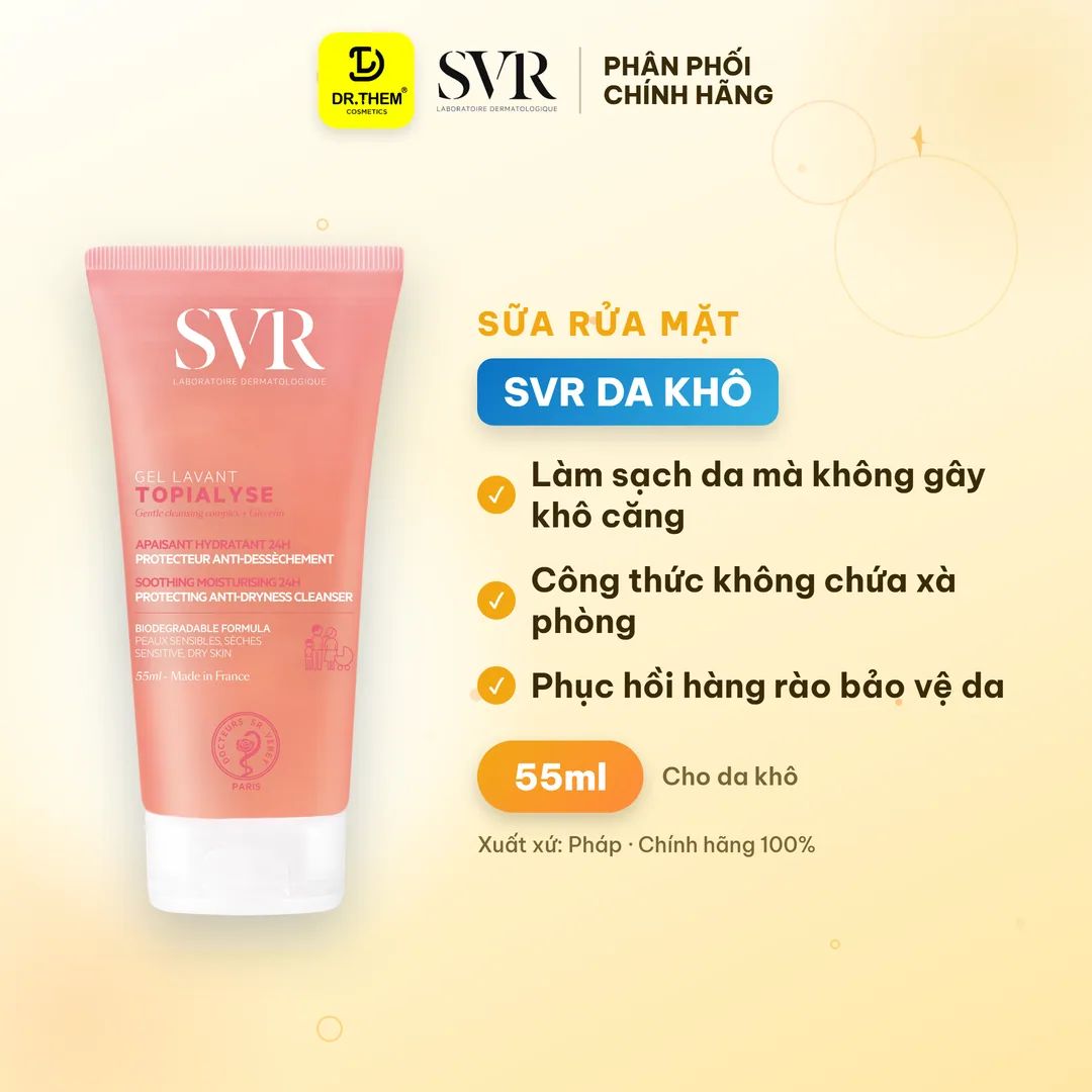 Gel Rửa Mặt SVR Topialyse Gel Lavant Không Xà Phòng Làm Sạch Dịu Nhẹ Cho Da Khô Nhạy Cảm 55ml