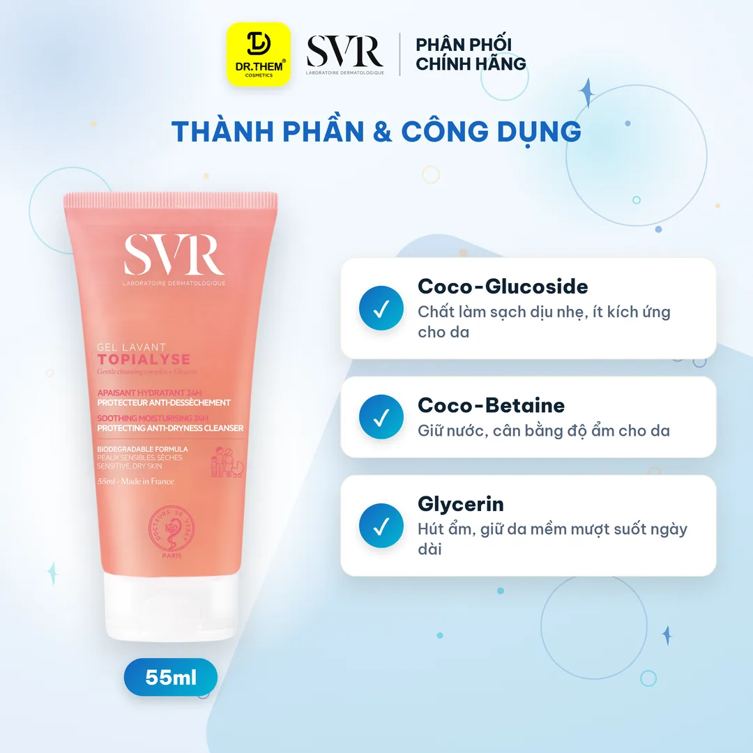 Gel Rửa Mặt SVR Topialyse Gel Lavant Không Xà Phòng Làm Sạch Dịu Nhẹ Cho Da Khô Nhạy Cảm 55ml 2
