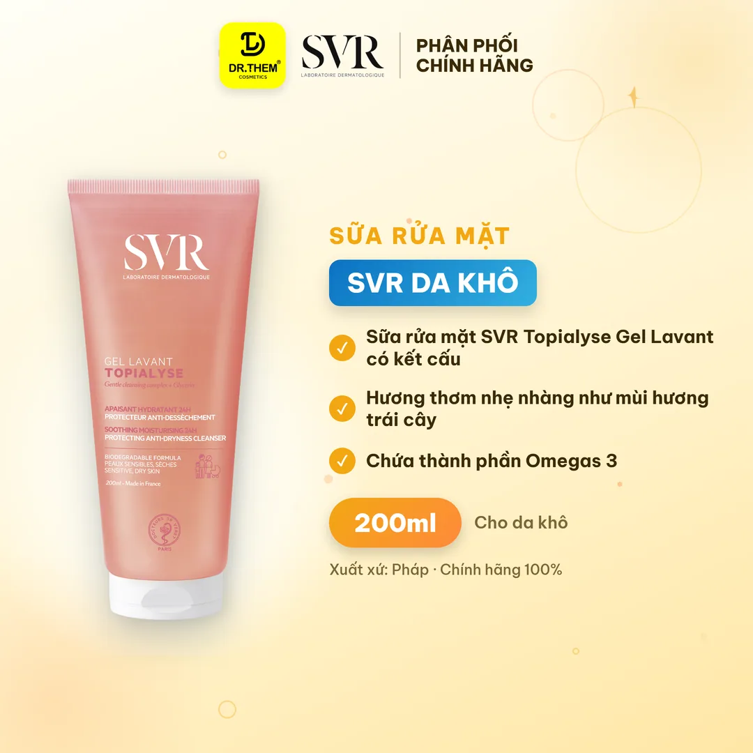 Gel Rửa Mặt SVR Topialyse Gel Lavant Không Xà Phòng Cho Da Khô, Nhạy Cảm 200ml