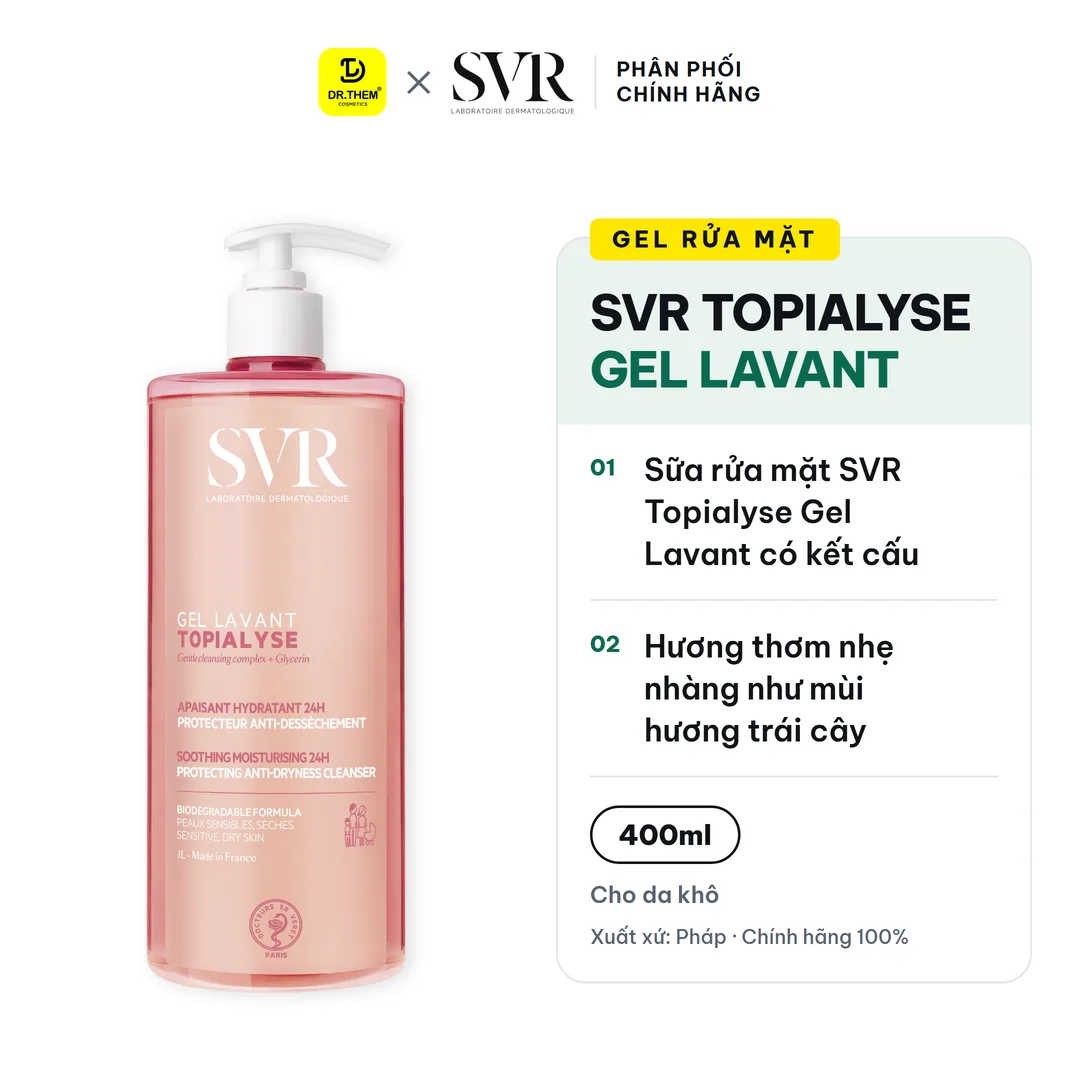Gel Rửa Mặt SVR Topialyse Gel Lavant Không Xà Phòng Cho Da Khô, Nhạy Cảm 400ml