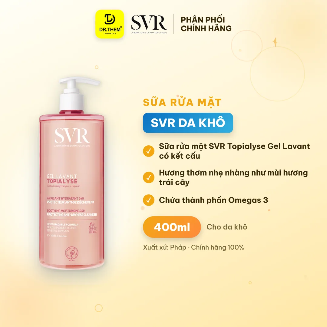 Gel Rửa Mặt SVR Topialyse Gel Lavant Không Xà Phòng Cho Da Khô, Nhạy Cảm 400ml