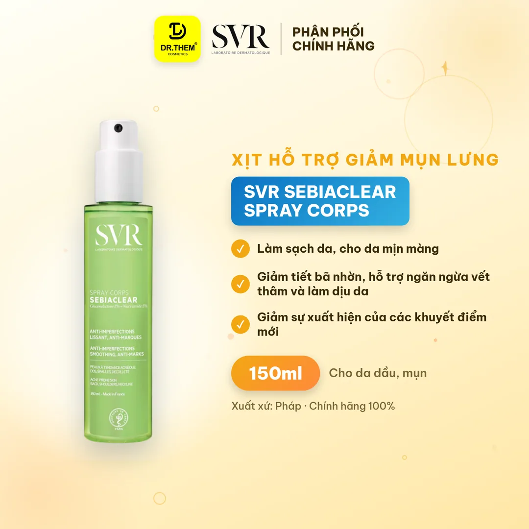 Xịt Hỗ Trợ Giảm Mụn Lưng Và Cơ Thể SVR Sebiaclear Spray Corps Hỗ Trợ Mờ Thâm Kiềm Dầu 150ml 2