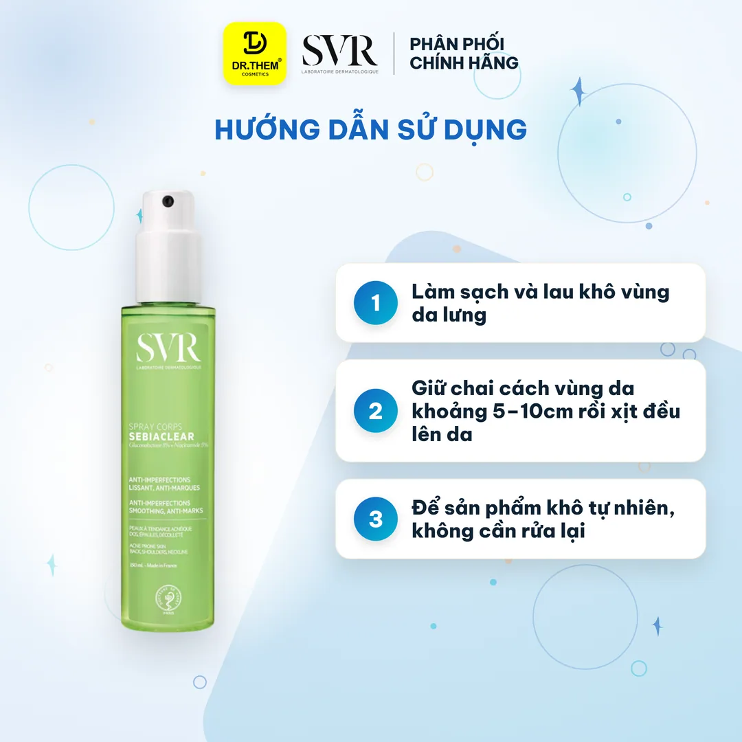 Xịt Hỗ Trợ Giảm Mụn Lưng Và Cơ Thể SVR Sebiaclear Spray Corps Hỗ Trợ Mờ Thâm Kiềm Dầu 150ml 10