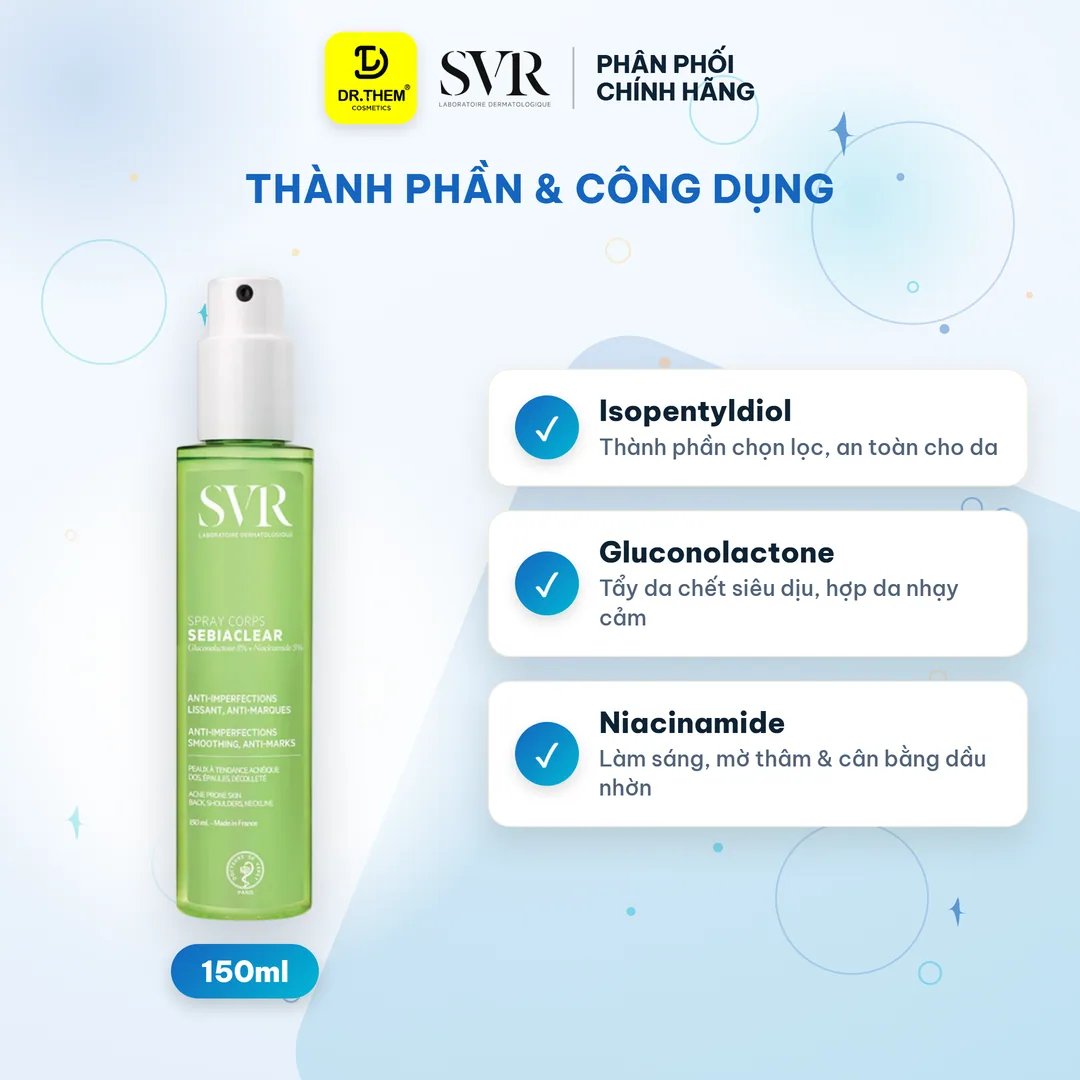Xịt Hỗ Trợ Giảm Mụn Lưng Và Cơ Thể SVR Sebiaclear Spray Corps Hỗ Trợ Mờ Thâm Kiềm Dầu 150ml 9