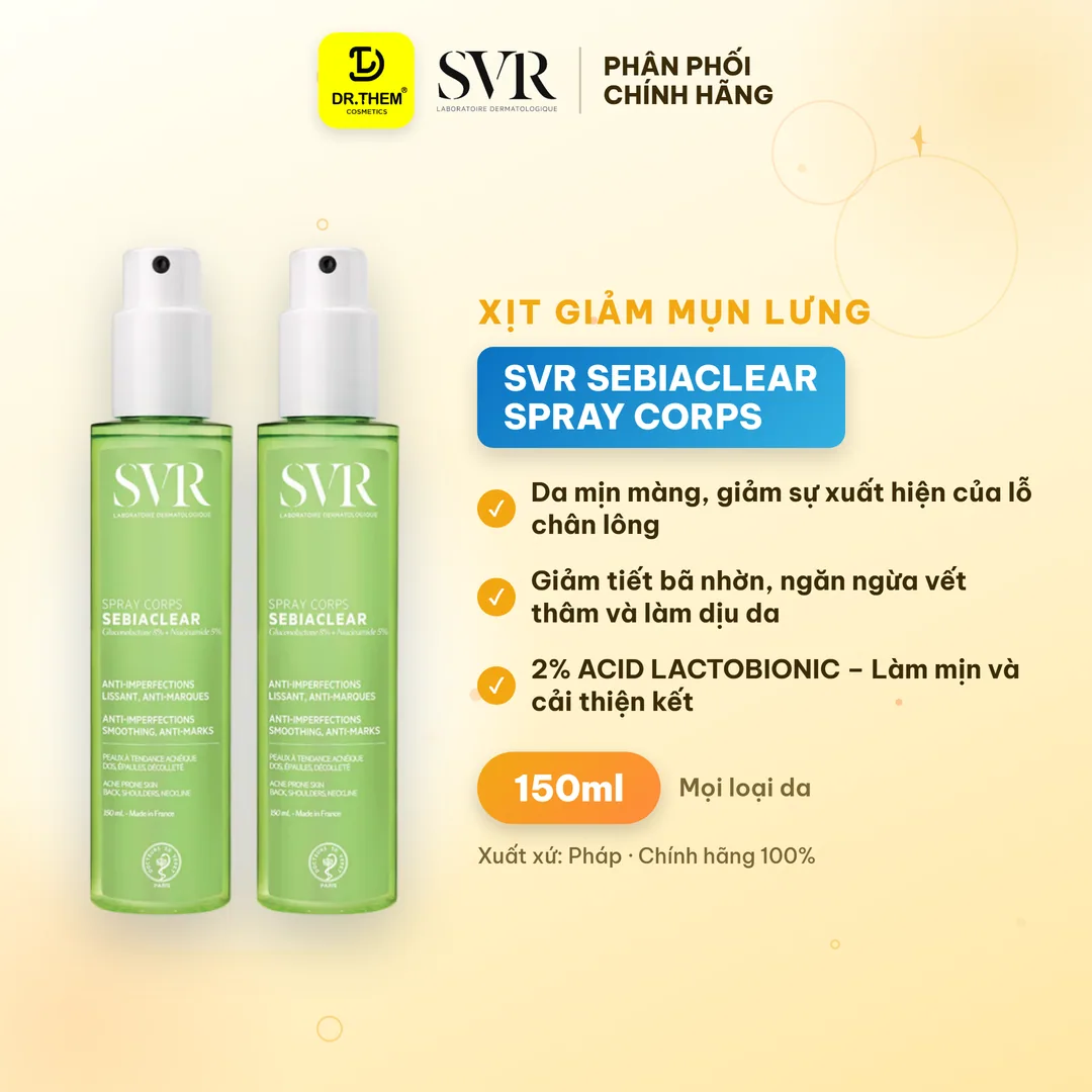 Xịt Hỗ Trợ Giảm Mụn Lưng Và Cơ Thể SVR Sebiaclear Spray Corps Hỗ Trợ Mờ Thâm Kiềm Dầu 150ml 3