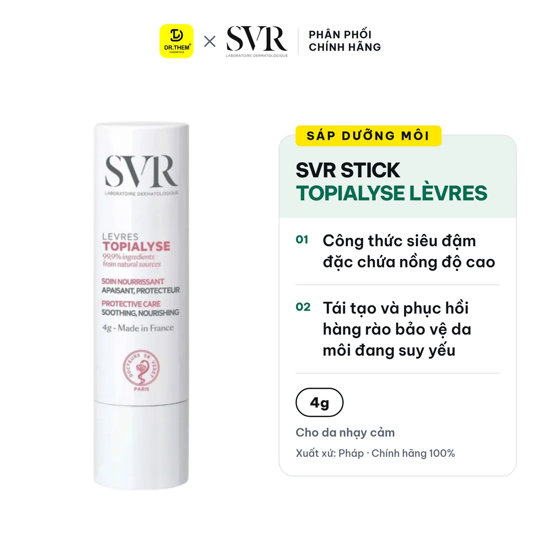 Sáp Dưỡng Môi SVR Stick Topialyse Lèvres Dưỡng Ẩm Chuyên Sâu Làm Dịu Môi Khô Nứt Nẻ Tổn Thương 4g