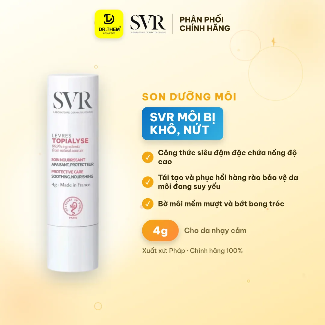Sáp Dưỡng Môi SVR Stick Topialyse Lèvres Dưỡng Ẩm Chuyên Sâu Làm Dịu Môi Khô Nứt Nẻ Tổn Thương 4g