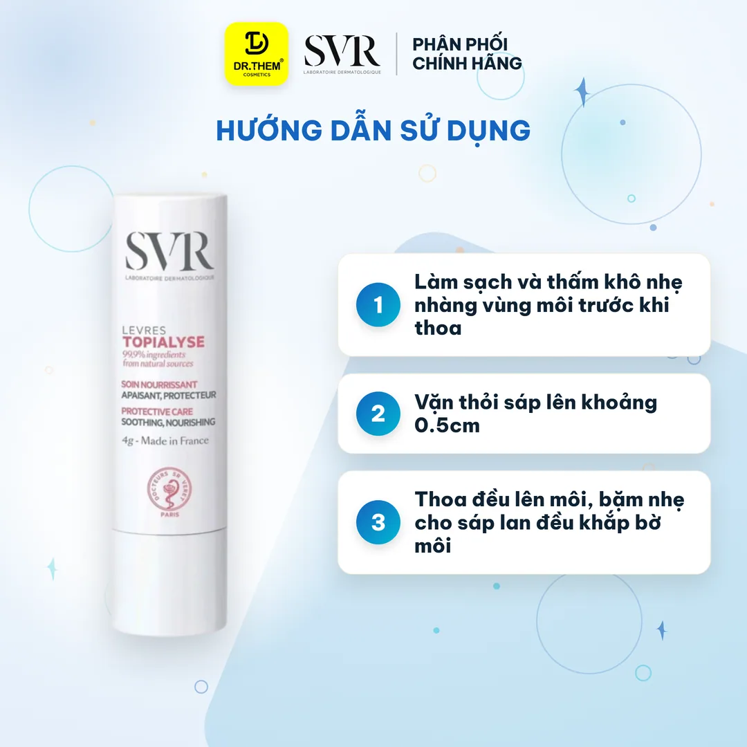 Sáp Dưỡng Môi SVR Stick Topialyse Lèvres Dưỡng Ẩm Chuyên Sâu Làm Dịu Môi Khô Nứt Nẻ Tổn Thương 4g 7