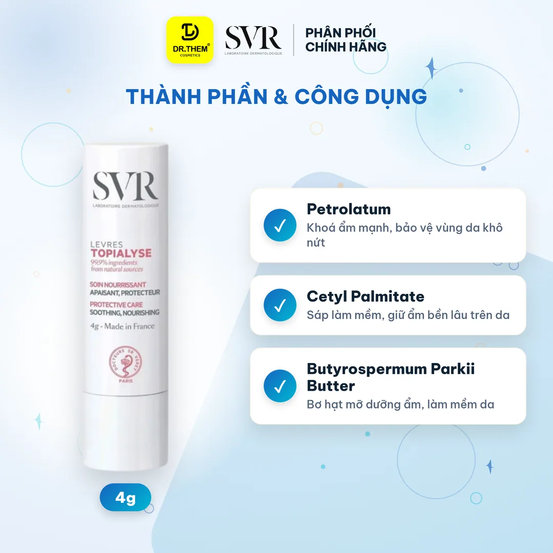 Sáp Dưỡng Môi SVR Stick Topialyse Lèvres Dưỡng Ẩm Chuyên Sâu Làm Dịu Môi Khô Nứt Nẻ Tổn Thương 4g 6