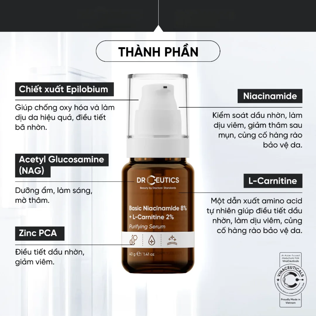 Tinh Chất DrCeutics Basic Niacinamide B3 8% 12% 20% Serum Hỗ Trợ Sáng Da Mờ Thâm Mụn Kiềm Dầu 30g/40g/100g 3
