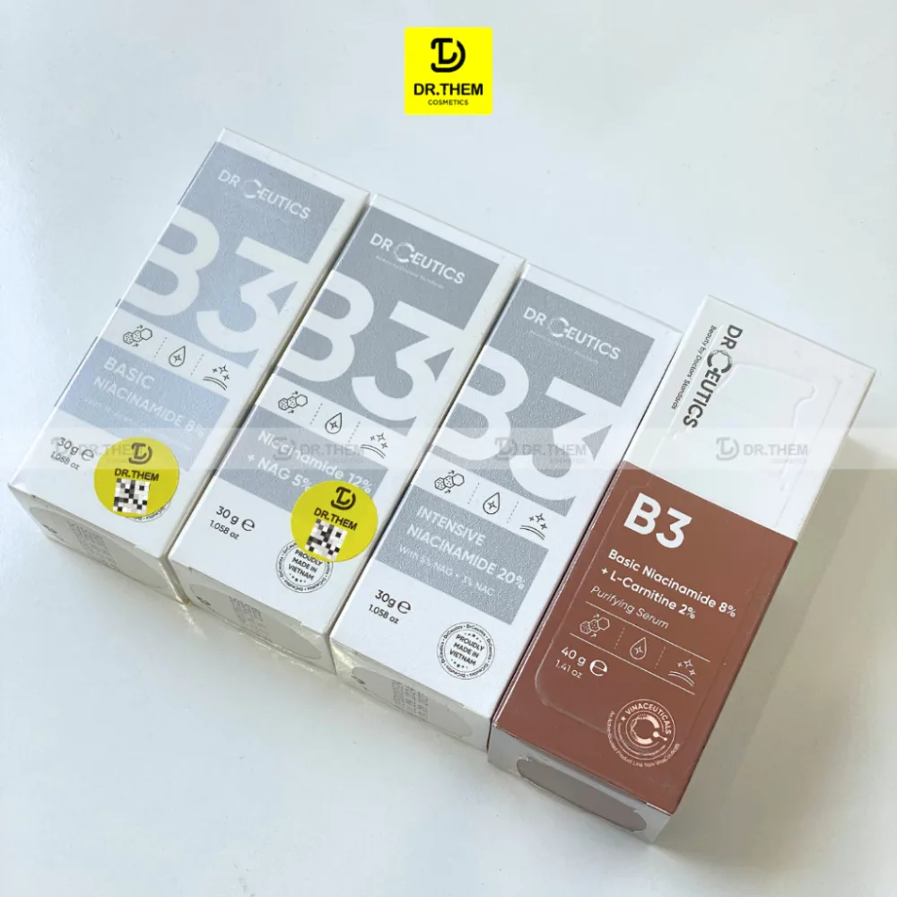 Tinh Chất DrCeutics Basic Niacinamide B3 8% 12% 20% Serum Hỗ Trợ Sáng Da Mờ Thâm Mụn Kiềm Dầu 30g/40g/100g 8