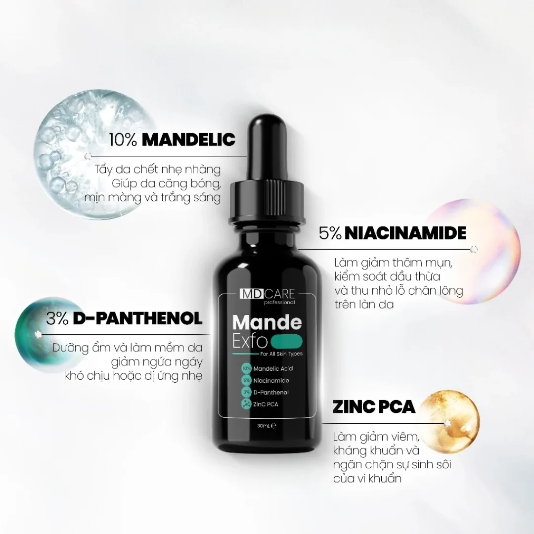 Tinh Chất Tẩy Tế Bào Chết MD CARE Mande Exfo Cấp Ẩm Làm Sáng Da Căng Bóng Cho Da Dầu Hỗn Hợp 10ml/30ml 4