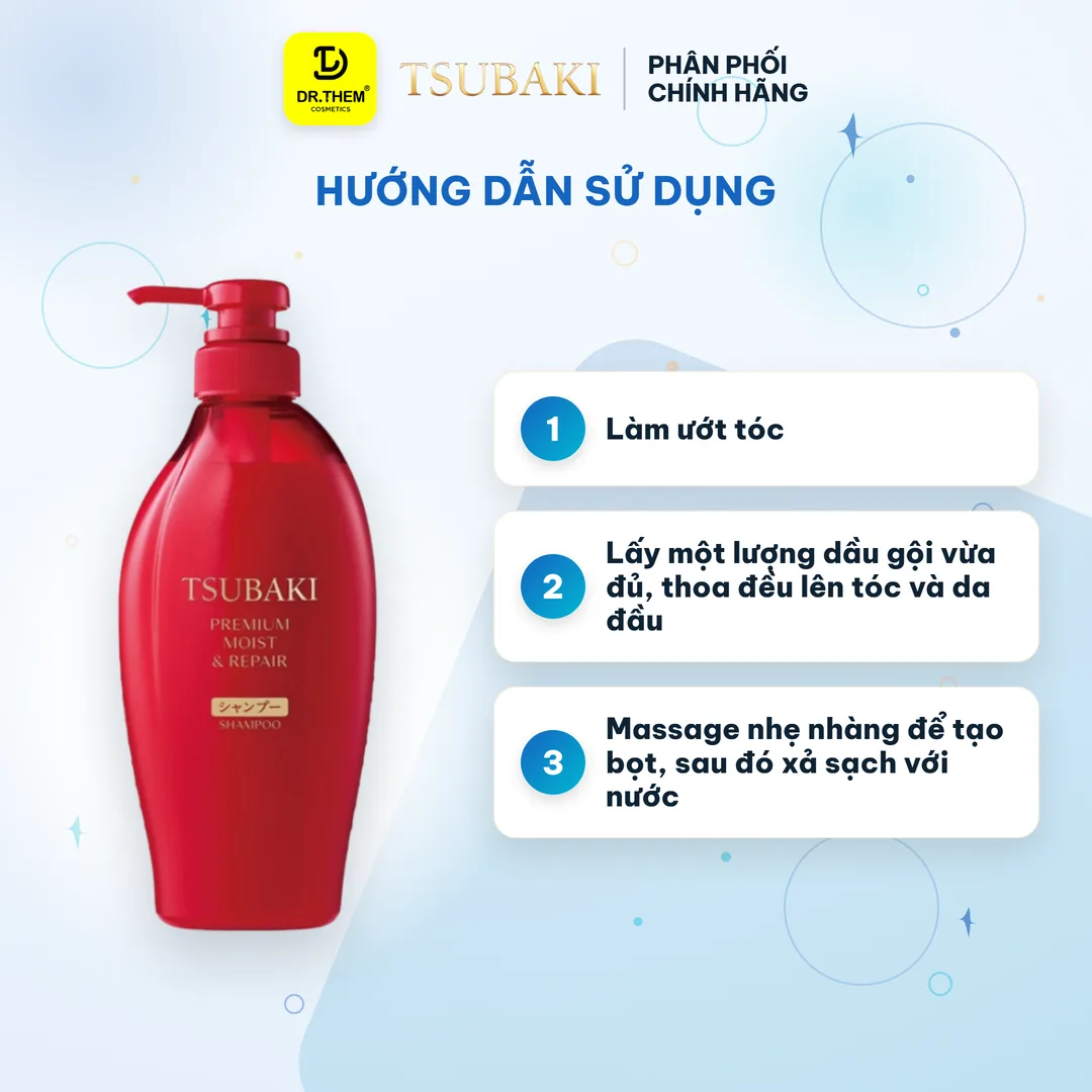 Dầu Gội Tsubaki Premium Moist & Repair Shampoo Phục Hồi Và Bóng Mượt Cho Tóc Hư Tổn Khô Xơ 450ml (Gội đỏ) 3