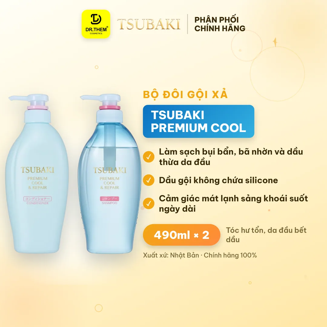 Bộ Đôi Gội Xả Tsubaki Premium Repair Phục Hồi Hư Tổn Chuyên Sâu Dưỡng Tóc Suôn Mượt Bóng Khỏe 490ml/Chai 5