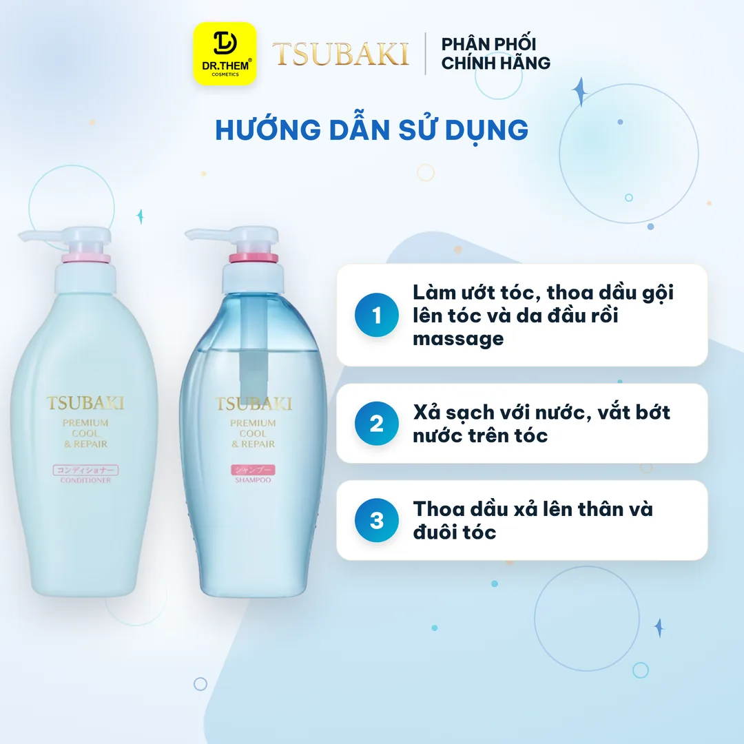 Bộ Đôi Gội Xả Tsubaki Premium Cool & Repair Phục Hồi Sạch Dầu Mát Lạnh 490ml x 2 3