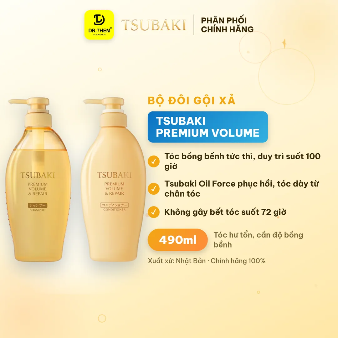 Bộ Đôi Gội Xả Tsubaki Premium Volume & Repair Phục Hồi Bồng Bềnh 490ml x 2
