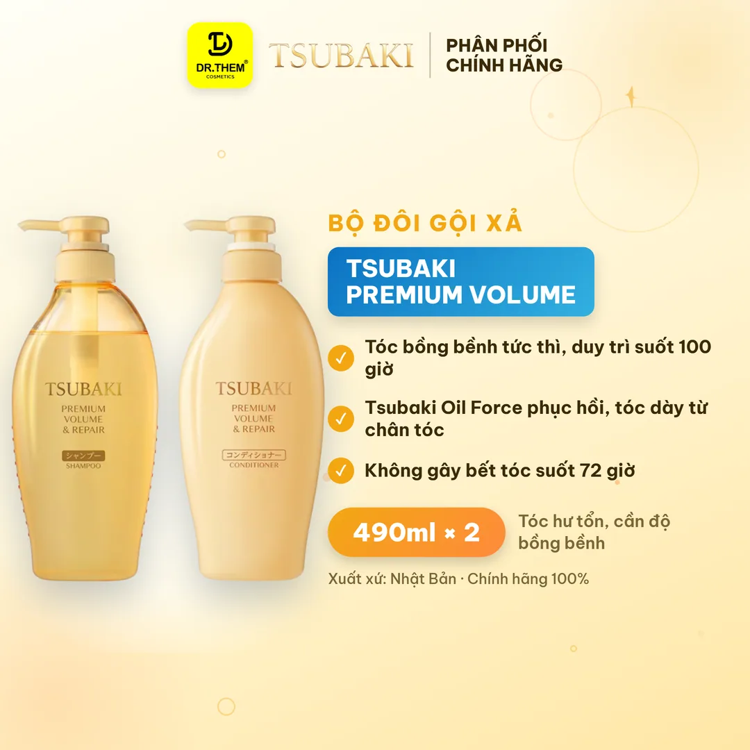 Bộ Đôi Gội Xả Tsubaki Premium Repair Phục Hồi Hư Tổn Chuyên Sâu Dưỡng Tóc Suôn Mượt Bóng Khỏe 490ml/Chai 4