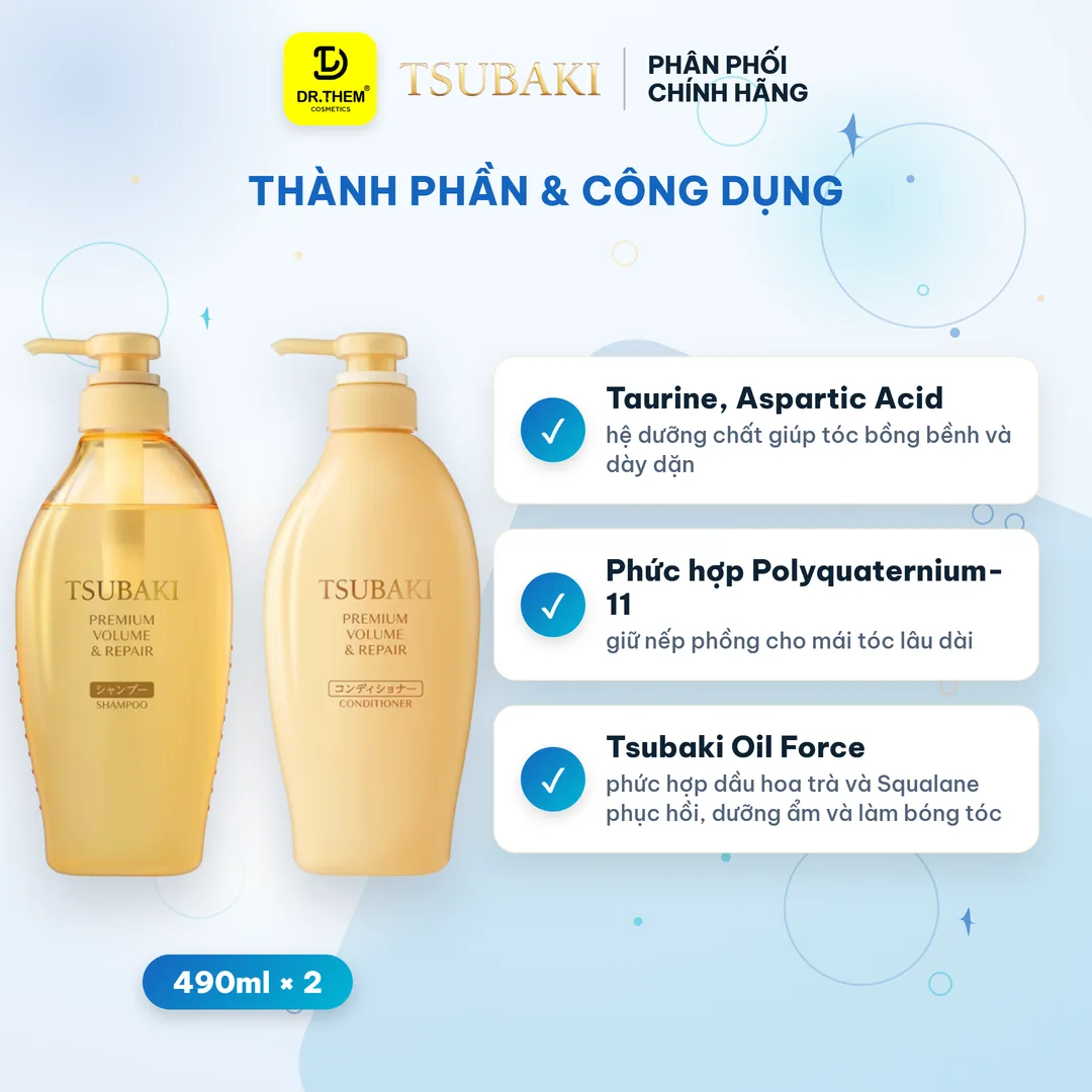 Bộ Đôi Gội Xả Tsubaki Premium Volume & Repair Phục Hồi Bồng Bềnh 490ml x 2 2
