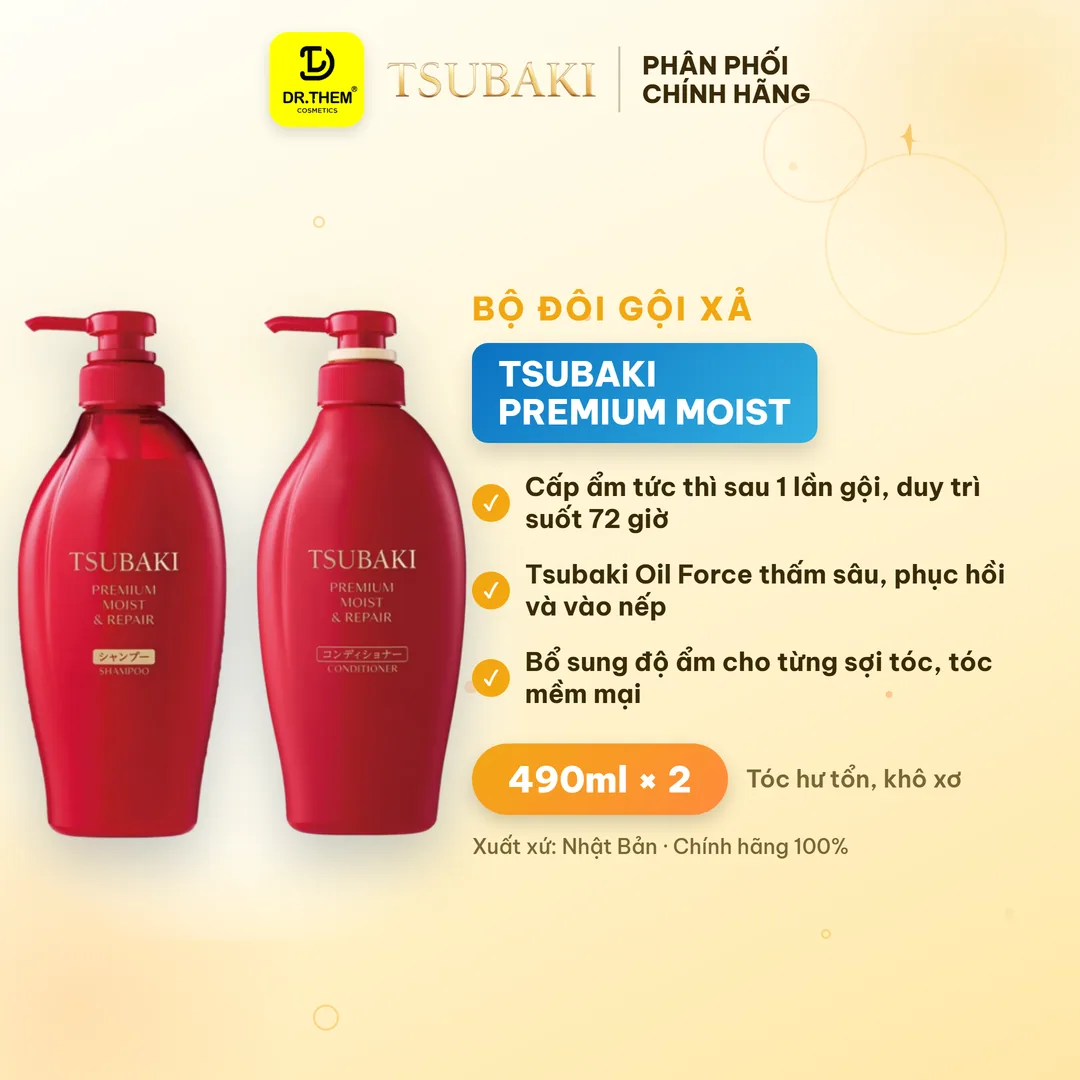 Bộ Đôi Gội Xả Tsubaki Premium Repair Phục Hồi Hư Tổn Chuyên Sâu Dưỡng Tóc Suôn Mượt Bóng Khỏe 490ml/Chai 2