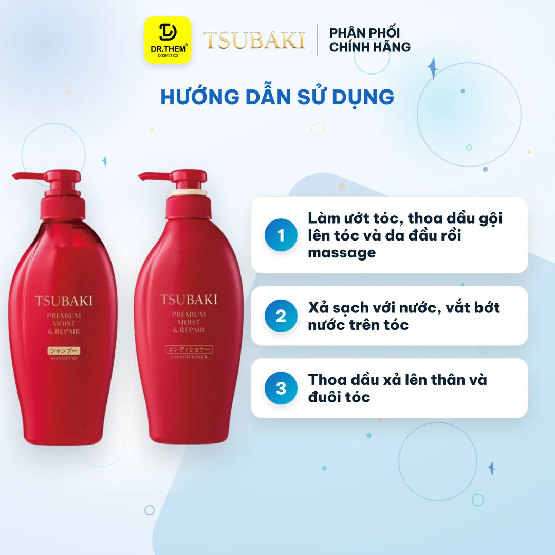 Bộ Đôi Gội Xả Tsubaki Premium Moist & Repair Phục Hồi Bóng Mượt 490ml x 2 3