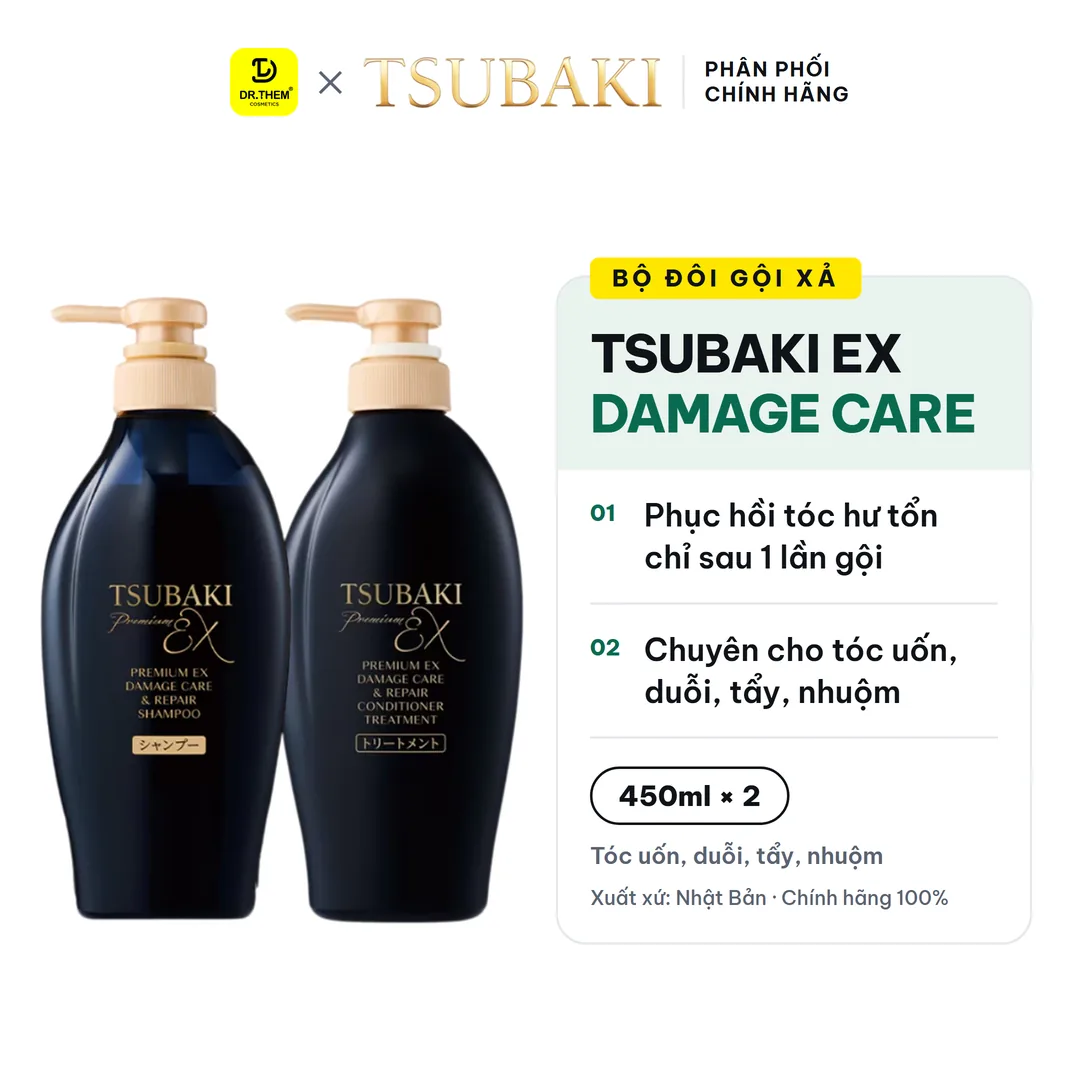 Bộ Đôi Gội Xả Tsubaki Premium EX Damage Care & Repair Phục Hồi Chuyên Sâu 490ml x 2