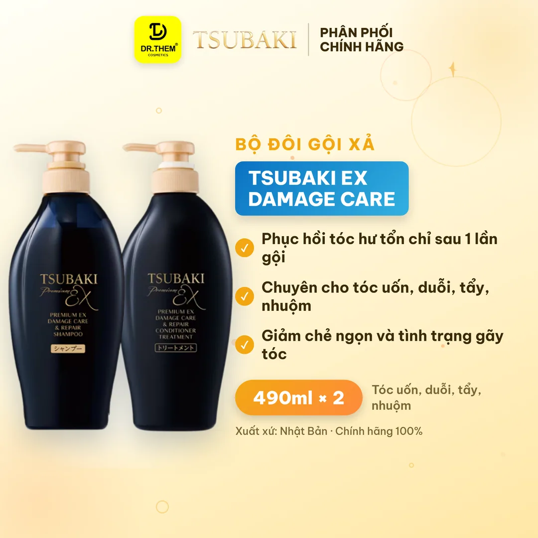 Bộ Đôi Gội Xả Tsubaki Premium Repair Phục Hồi Hư Tổn Chuyên Sâu Dưỡng Tóc Suôn Mượt Bóng Khỏe 490ml/Chai 3
