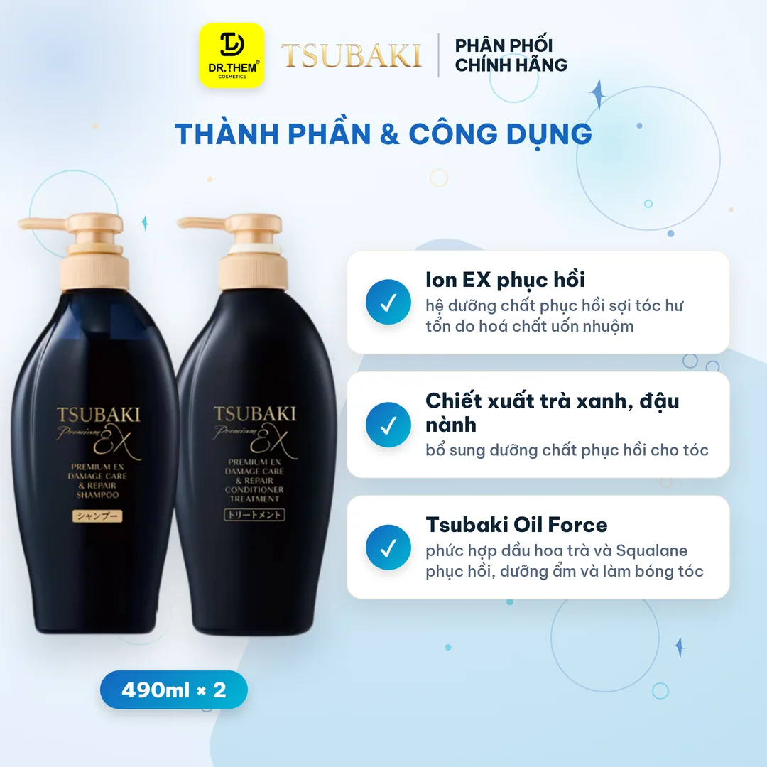 Bộ Đôi Gội Xả Tsubaki Premium EX Damage Care & Repair Phục Hồi Chuyên Sâu 490ml x 2 2