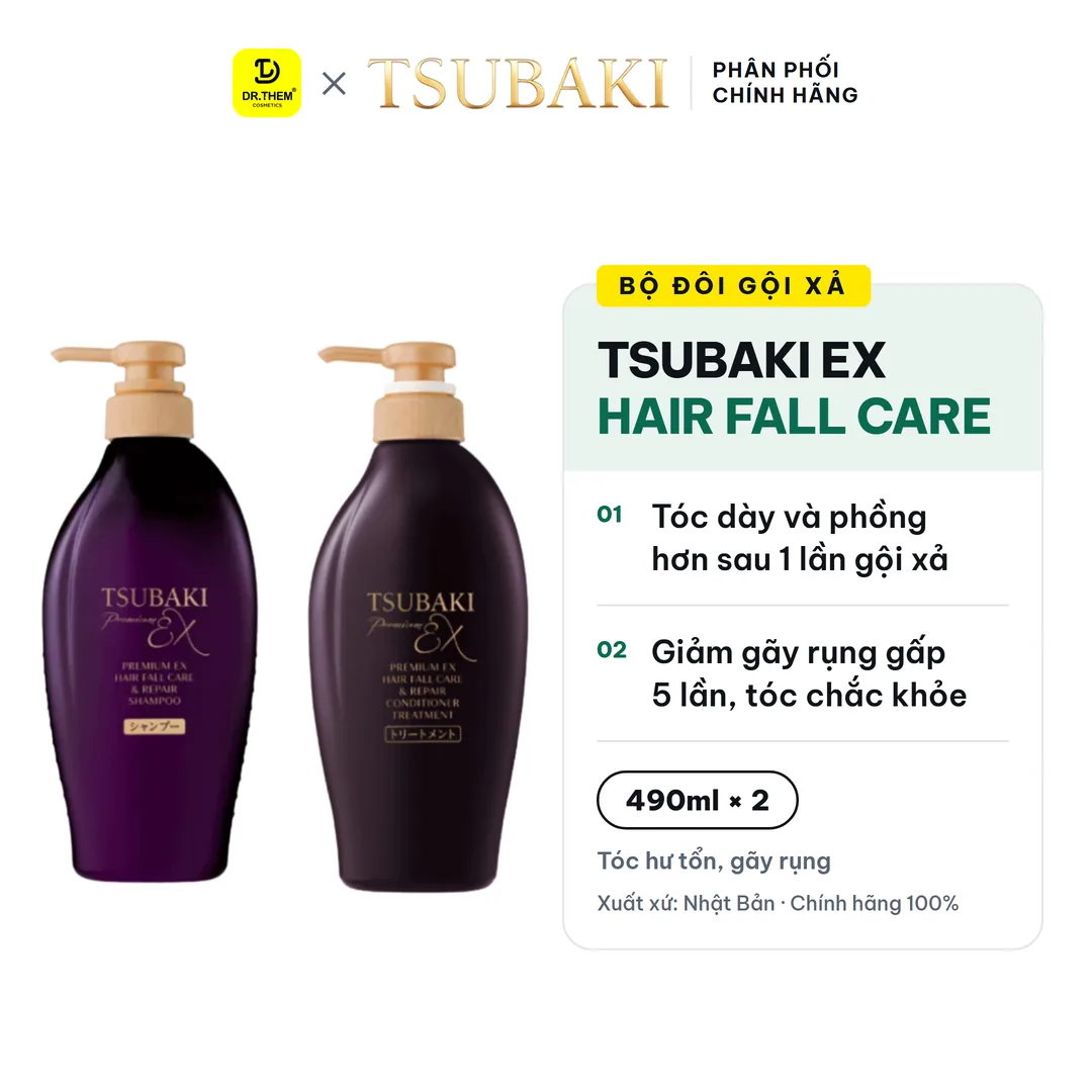 Bộ Đôi Gội Xả Tsubaki Premium EX Hair Fall Care & Repair Phục Hồi Ngăn Gãy Rụng 490ml x 2