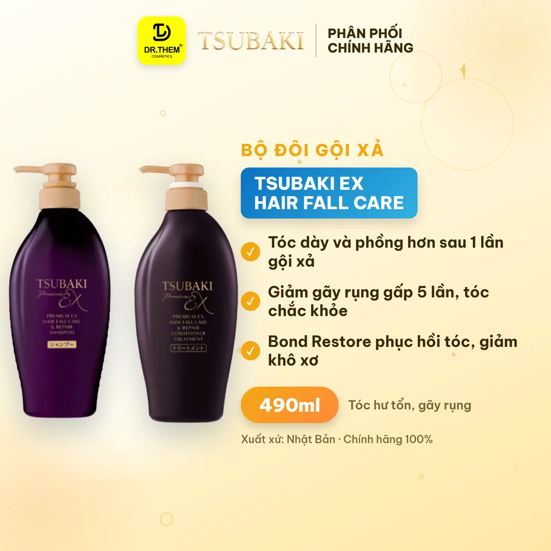 Bộ Đôi Gội Xả Tsubaki Premium EX Hair Fall Care & Repair Phục Hồi Ngăn Gãy Rụng 490ml x 2