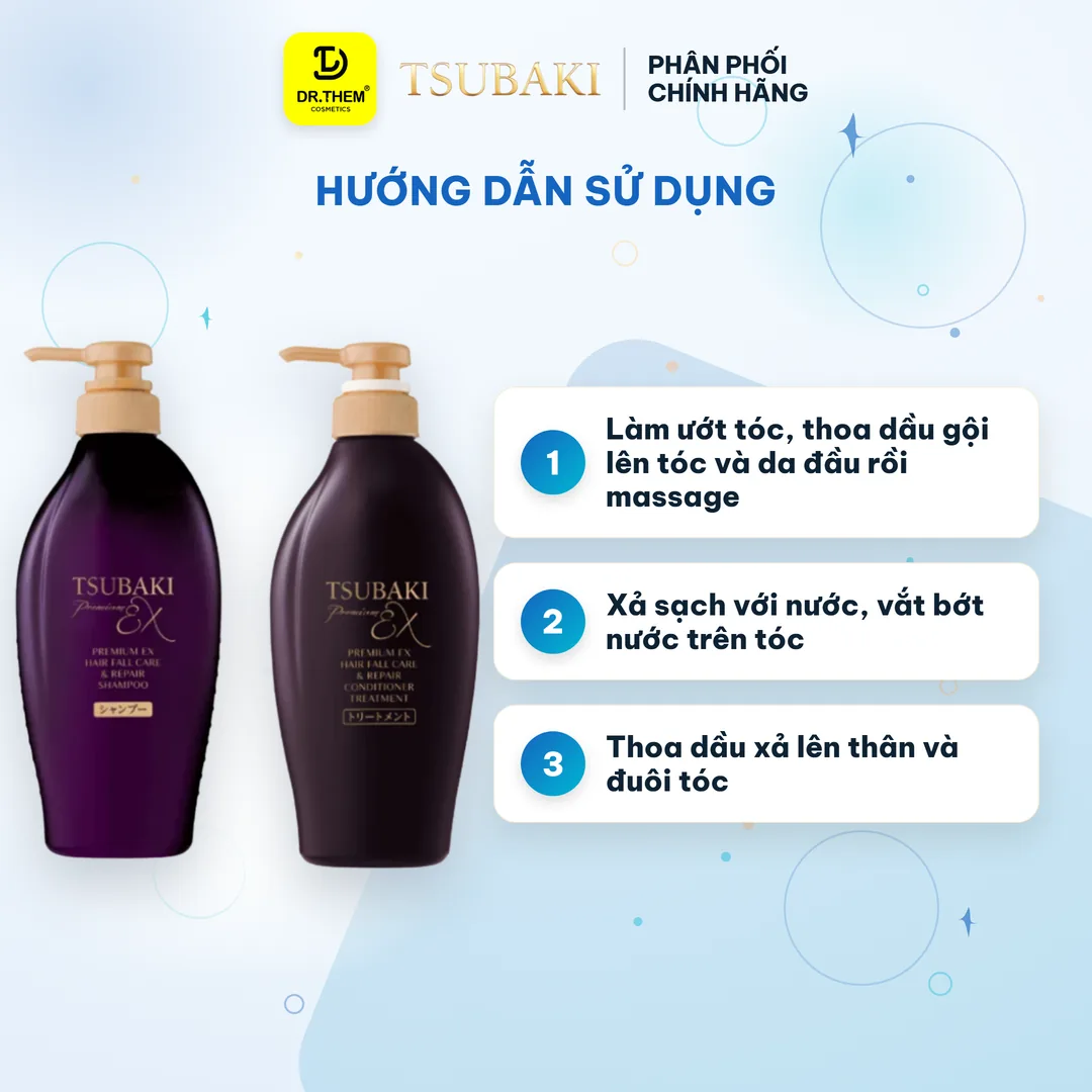 Bộ Đôi Gội Xả Tsubaki Premium EX Hair Fall Care & Repair Phục Hồi Ngăn Gãy Rụng 490ml x 2 3