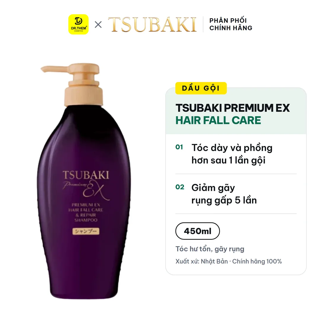 Dầu Gội Tsubaki Premium EX Hair Fall Care & Repair Shampoo Phục Hồi Và Ngăn Gãy Rụng Cho Tóc Hư Tổn 450ml (Gội tím)