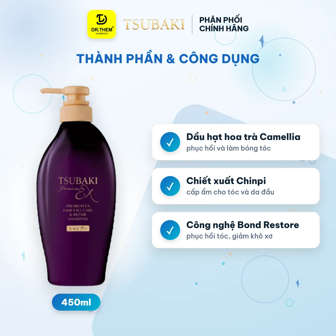 Dầu Gội Tsubaki Premium EX Hair Fall Care & Repair Shampoo Phục Hồi Và Ngăn Gãy Rụng Cho Tóc Hư Tổn 450ml (Gội tím) 2
